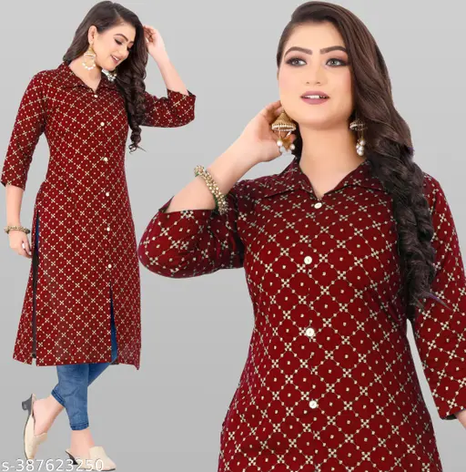 Rayon Kurti for women Gold Foil Print