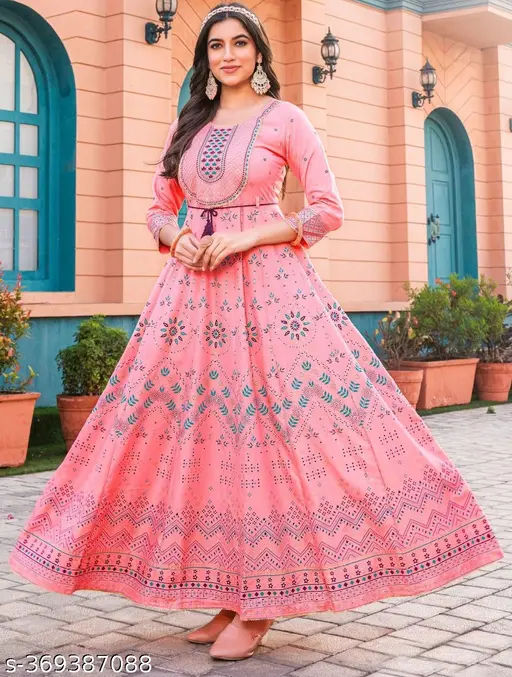 Riyon long embroidery anarkali kurta