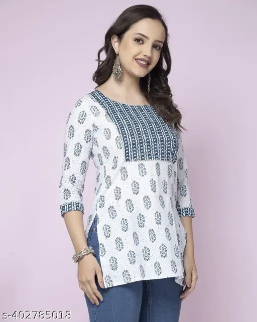 Women Block Print Straight Kurti