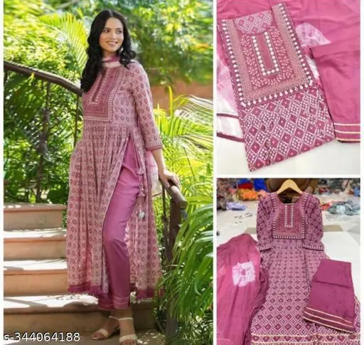 Women Cotton Rayon Kurta Pant Dupatta Set